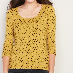 Slim-Fit Printed Tee Long Sleeve Yellow Polka Dot